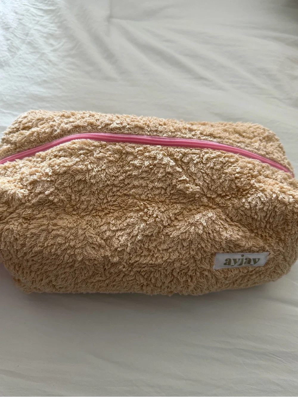 ayjay Beige Quilted Terry Zip Cosmetic Bag